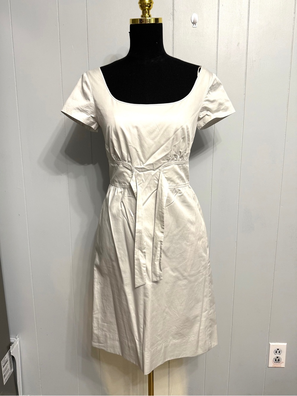 J. Crew 100% Cotton Light Gray Midi Dress with tie front for better fit - Picture 2 of 6